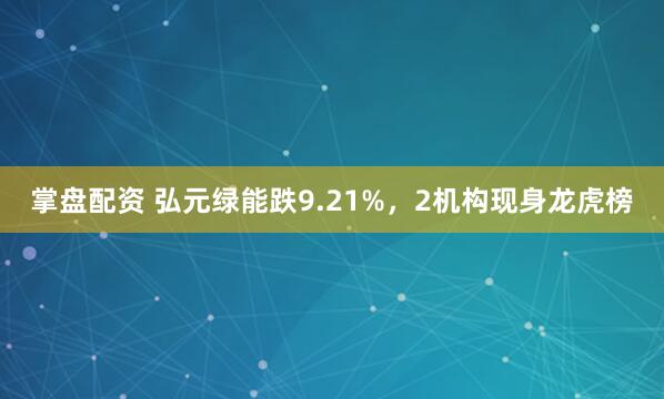 掌盘配资 弘元绿能跌9.21%，2机构现身龙虎榜